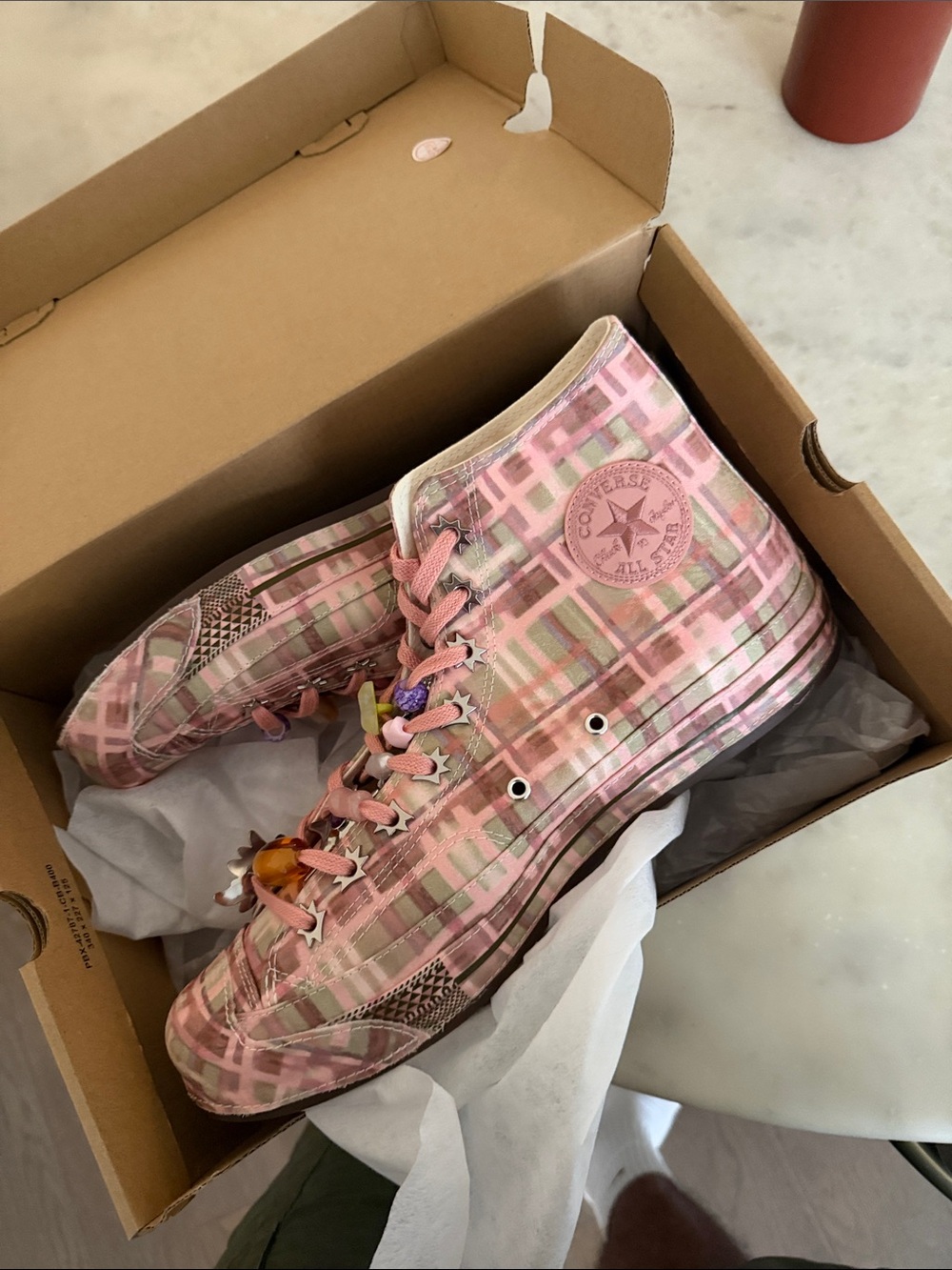 Converse Collina Strada Pink Plaid High Top Sneakers
